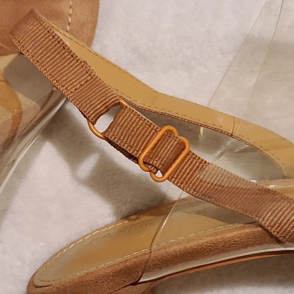 Fashion Nova | Sling back Sandal Heels Faux Suede Nude Size 8.5